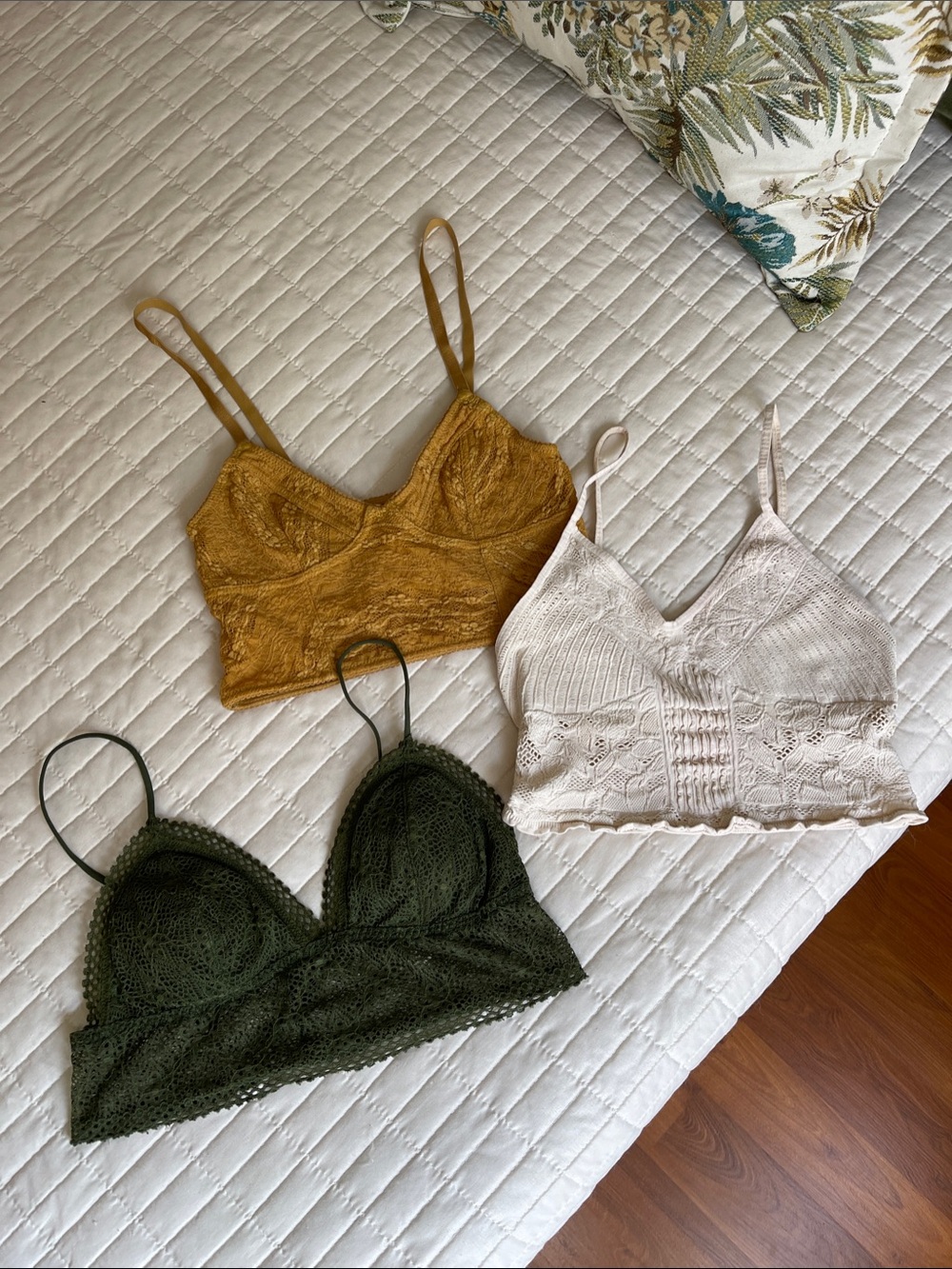 Free People & Victoria’s Secret - Lace Bralette Trio in Mustard, Cream & Olive